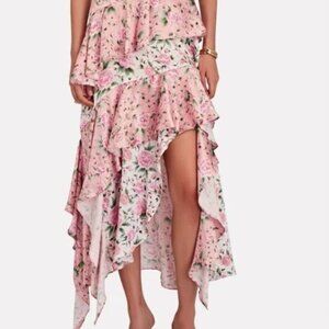 AMUR Bethany Ruffled Floral Silk Midi Skirt​
